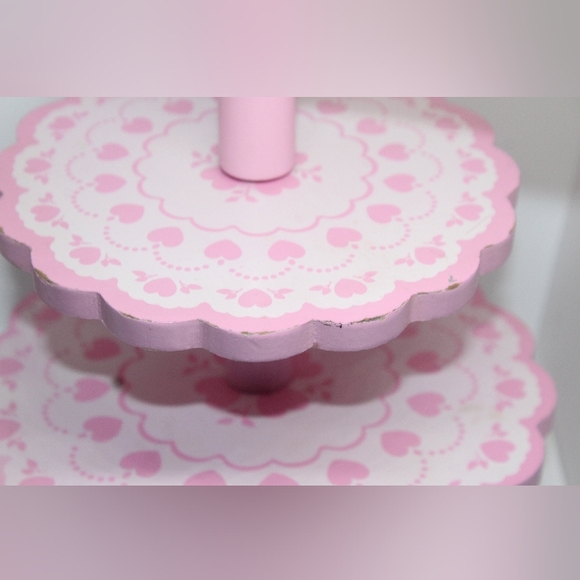 Vintage 2 Tier Pink & White Dessert Display Stand - Picture 12 of 17